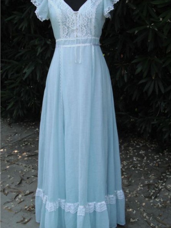 Gunne Sax Dresses & Skirts - Gunne Sax Light Blue Maxi Dress with Lace Pearl Trim cottagecore prairi no size